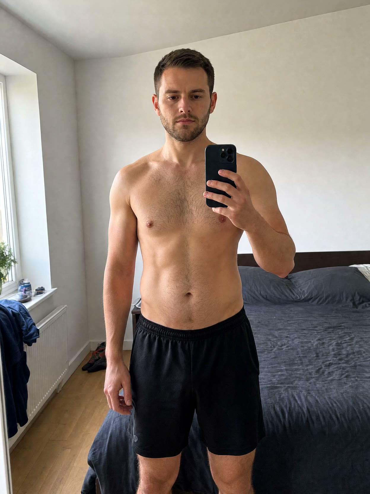 Day 90 him lowering the phone after checking his progress